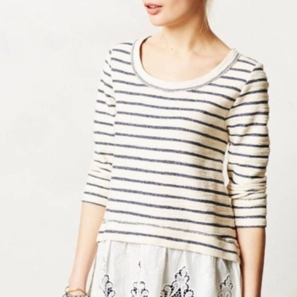 Anthropologie Tops - Anthropologie Stripped Shirt with Lace Hem